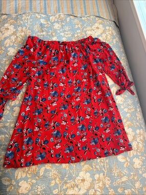 Red Off-Shoulder Floral Mini Dress